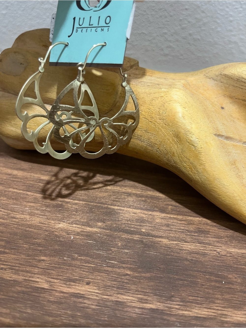 NWT Julio Designs Brass Hoop filigree Earrings